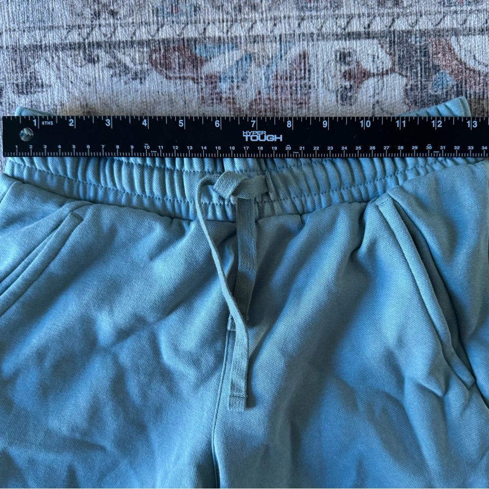PUMA Fleece Dolphin Hem Shorts Small Green White Striped Athleisure Streetwear - Picture 9 of 15